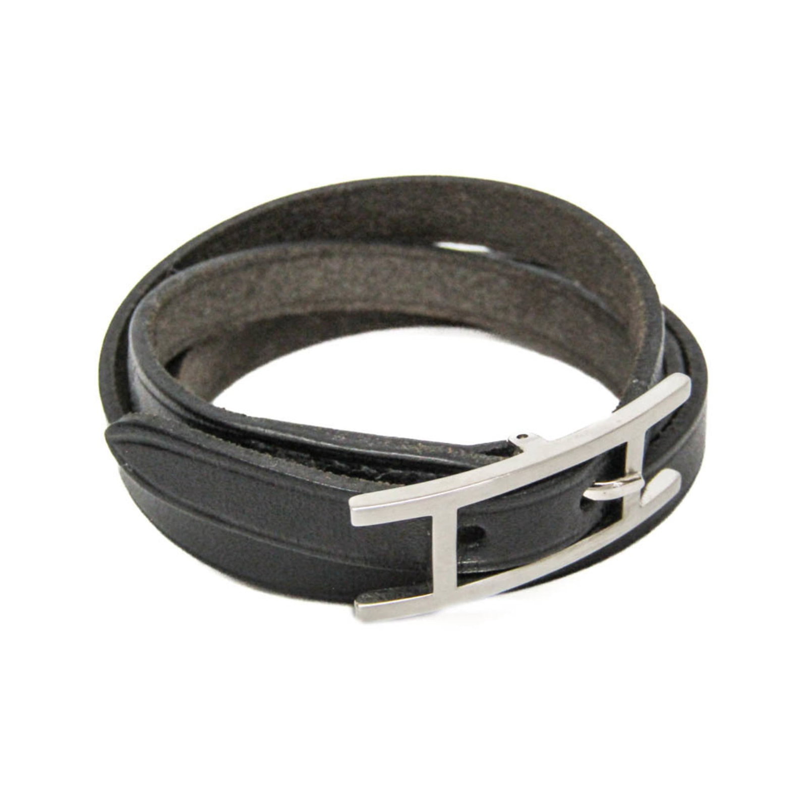 Hermes Bangle - Leather and Metal: Hermes Bangle - Leather and Metal Elevate your style with this luxurious Hermes bangle, crafted from rich leather and durable metal. The sleek black and silver design makes for a chic accessory that c