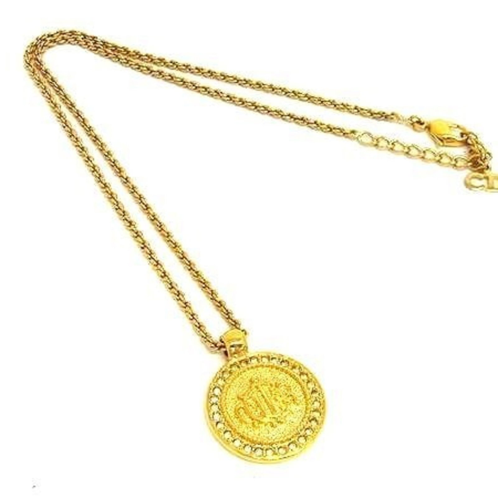 Christian Dior Women's Gold Rhinestone Necklace: Christian Dior Women's Gold Rhinestone Necklace Elevate your elegance with the timeless Christian Dior gold rhinestone necklace, boasting intricate details and stunning 25mm pendant adorned with spark