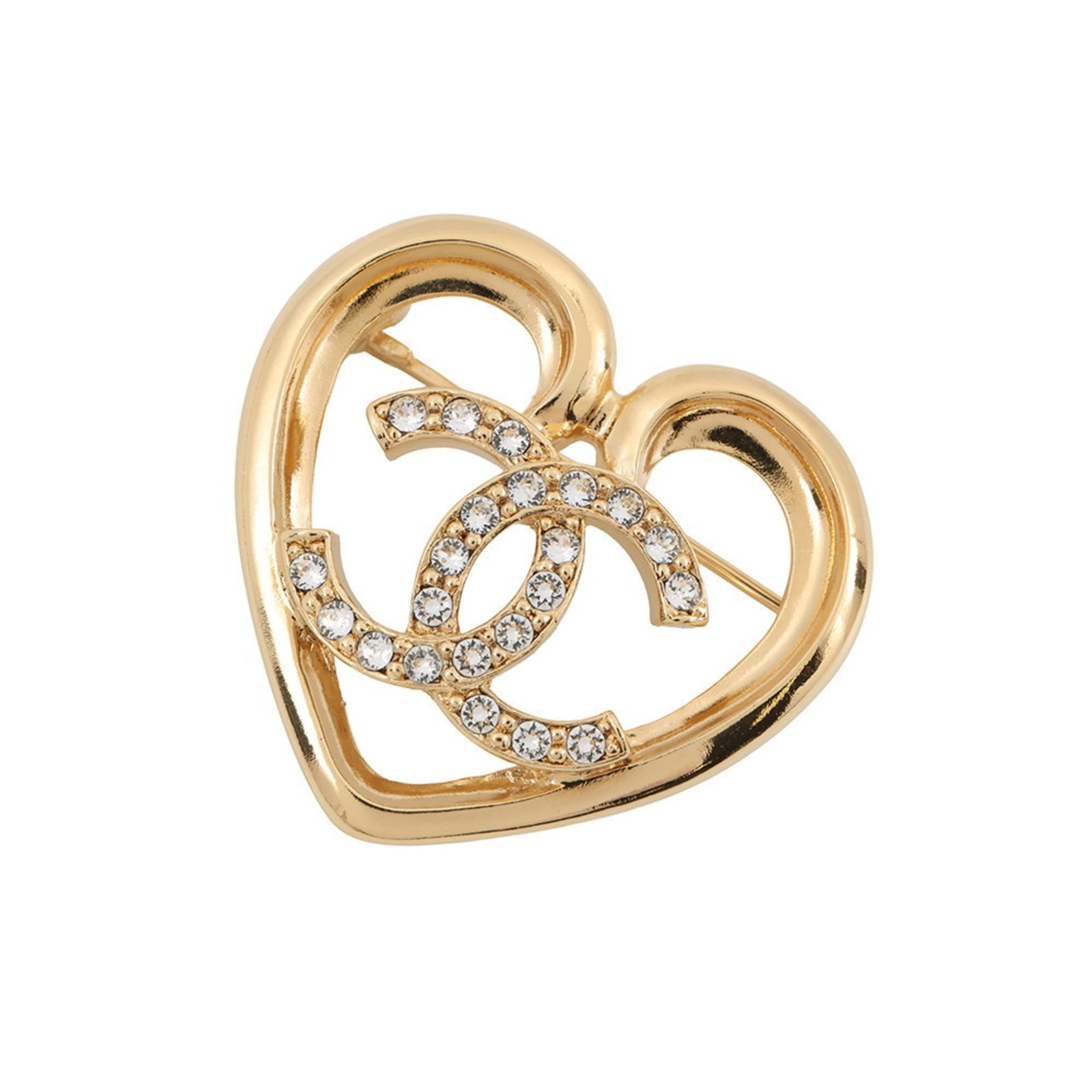 Rhinestone - Chanel Brooch Gold Plating: Rhinestone - Chanel Brooch Gold Plating Add a touch of luxury to your wardrobe with this stunning Chanel brooch, featuring intricate gold plating and sparkling rhinestones that catch the light. This e