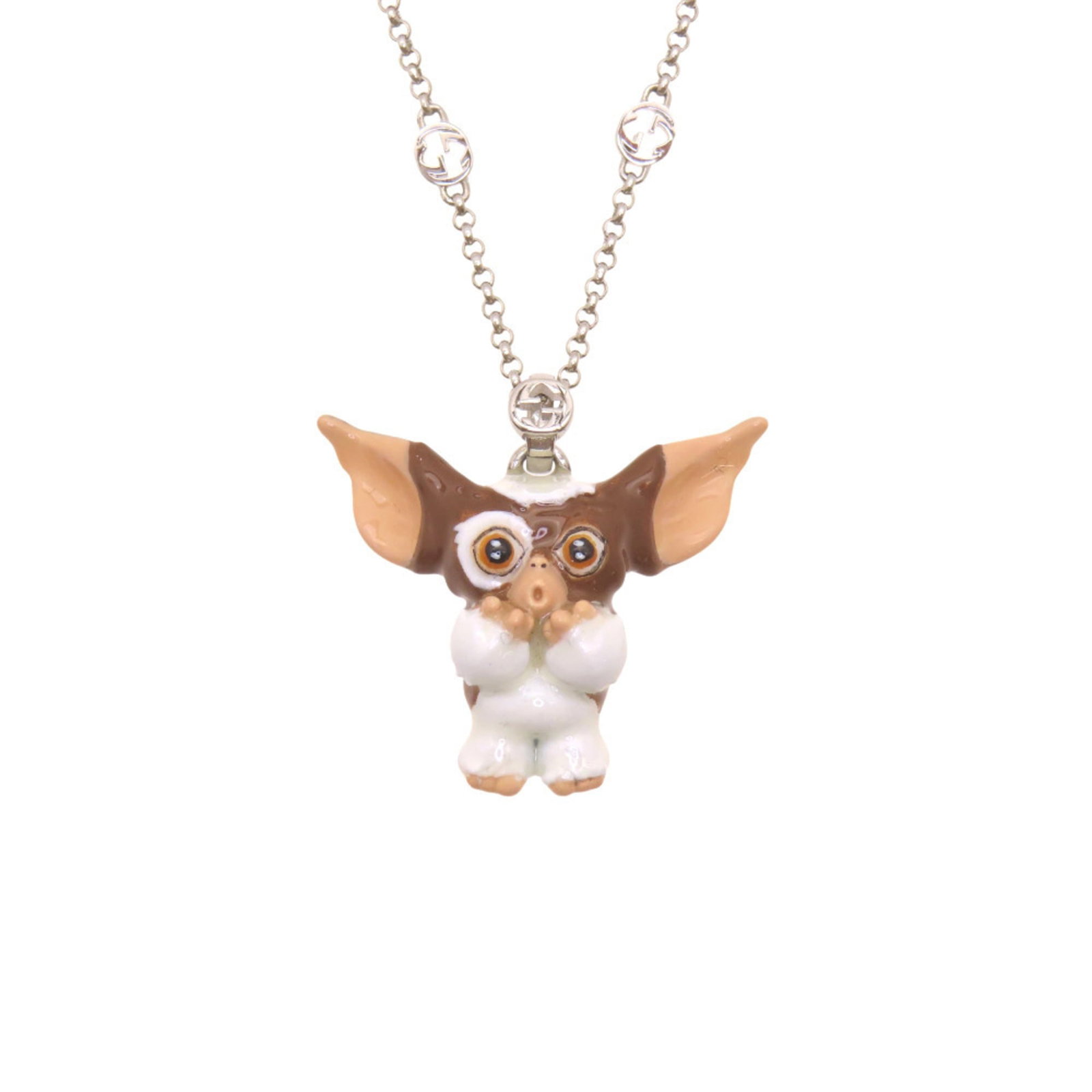 1835GUCCI Excellent condition Gucci Gremlins Gizmo sterling silver 925 necklace accessory: 1835GUCCI Excellent condition Gucci Gremlins Gizmo sterling silver 925 necklace accessory A rare and stylish Gucci accessory, this sterling silver 925 necklace showcases the iconic Gremlins Gizmo desi