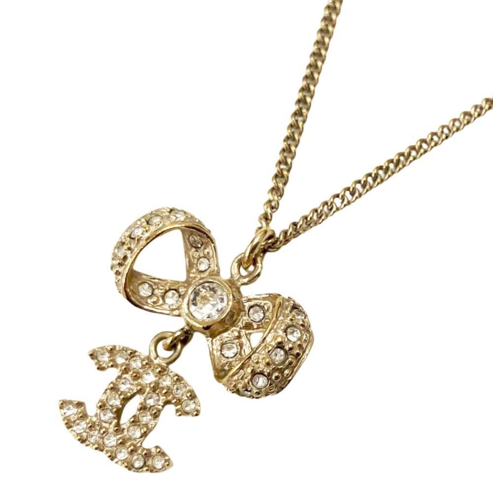 Ribbon CHANEL Necklace B15 P Coco Mark Rhinestone GP Women's: Ribbon CHANEL Necklace B15 P Coco Mark Rhinestone GP Women's Elevate your style with the iconic Coco Mark Rhinestone Chanel necklace, boasting gold plating and intricate details that shine in the ligh