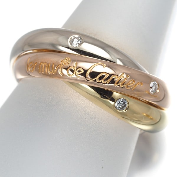 Rg Cartier Ring Diamond Trinity 3Color Classic Eu53 18K Yg/ Wg/: Rg Cartier Ring Diamond Trinity 3Color Classic Eu53 18K Yg/ Wg/ A stunning Cartier ring, crafted in 18k multi-tone gold, boasts a natural diamond set within the iconic Trinity design, adding a touch o