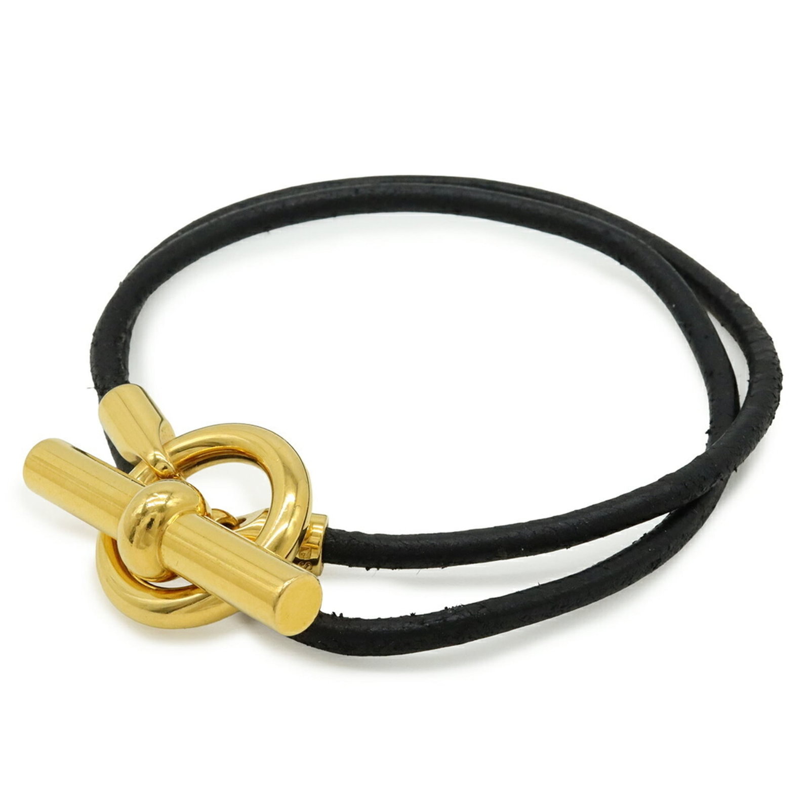 Hermes Glenan Double Strand Choker Necklace in Black Leather (1 of 7)