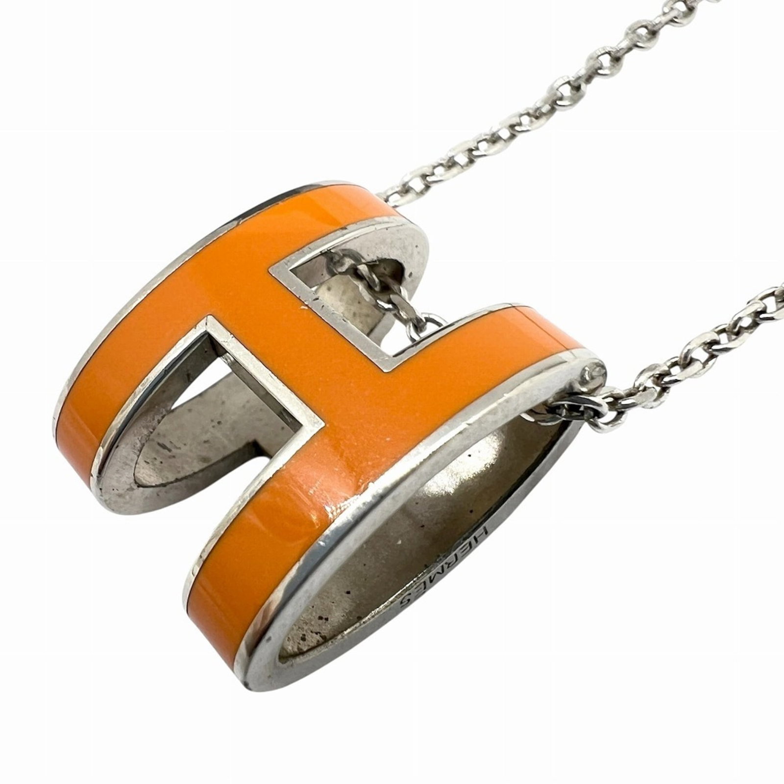 for Women and Men - HERMES Pop H Necklace - Orange Silver Pendant: for Women and Men - HERMES Pop H Necklace - Orange Silver Pendant Elevate your style with the iconic Hermes Pop H Necklace, boasting a vibrant orange silver pendant that adds a pop of color to any out