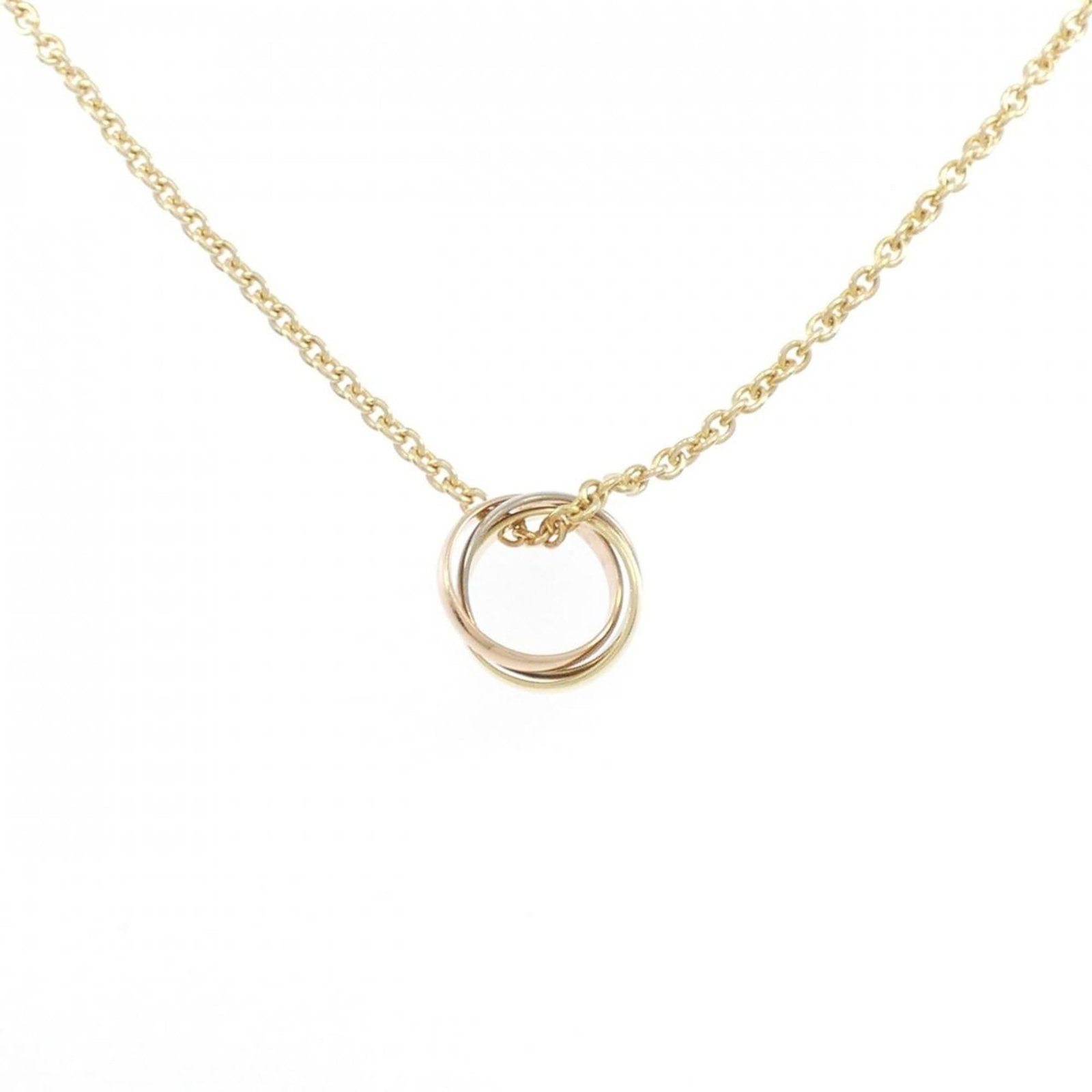 Necklace Cartier Trinity: Necklace Cartier Trinity The Cartier Trinity necklace is a timeless masterpiece of elegance, boasting 18K pink gold, white gold, and yellow gold in one stunning piece. Its classic design and intricate
