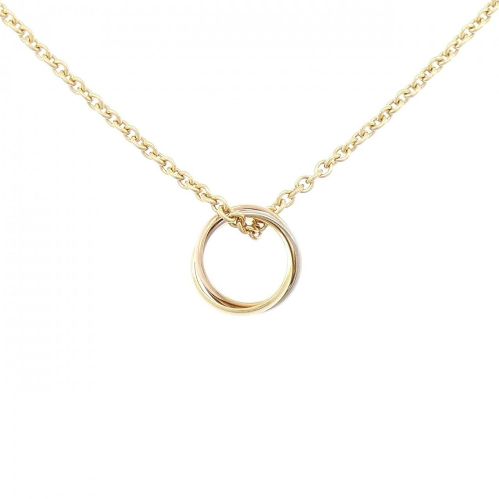 Necklace Cartier Trinity: Necklace Cartier Trinity The Cartier Trinity necklace is a timeless masterpiece, boasting three intertwined bands of pink gold, white gold, and yellow gold that exude elegance and sophistication. Its