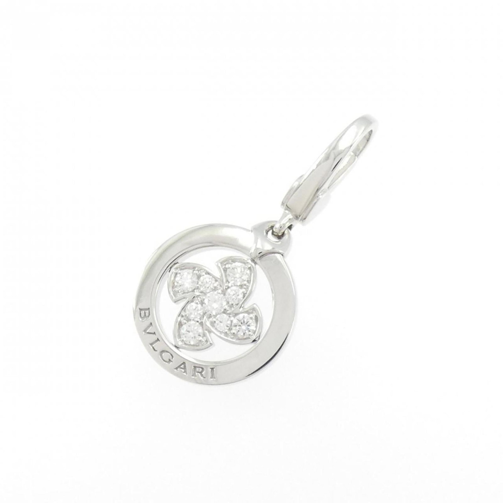 Charm Bvlgari Tondo Windmill: Charm Bvlgari Tondo Windmill Elegant and sophisticated, the Charm Bvlgari Tondo Windmill pendant shines with its 18K white gold construction and sparkling diamond accents. This beautiful piece is a