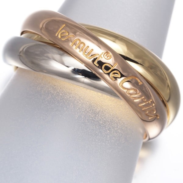 Gold Cartier Ring Trinity 3Color Classic Eu53 18K 750 Yellow White Rose: Gold Cartier Ring Trinity 3Color Classic Eu53 18K 750 Yellow White Rose A stunning Cartier Trinity ring in 18k multi-tone gold, crafted with timeless elegance and sophistication. This classic design i