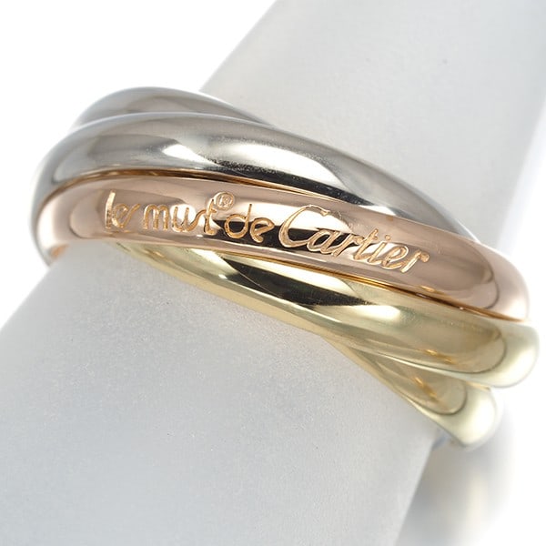 Gold Cartier Ring Trinity 3Color 5-Strand Eu50 18K 750 Yellow White Rose: Gold Cartier Ring Trinity 3Color 5-Strand Eu50 18K 750 Yellow White Rose A stunning Cartier Trinity ring, crafted from 18k multi-tone gold and boasting an elegant 5-strand design, is up for grabs in t