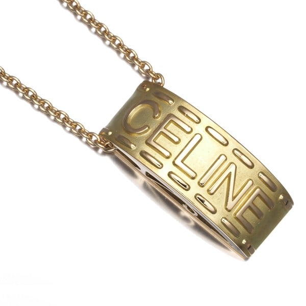 Celine 18k Yellow Gold Logo Necklace: Celine 18k Yellow Gold Logo Necklace Elevate your style with the iconic Celine 18k yellow gold logo necklace, crafted from high-quality French metal and boasting a sleek, modern design that exudes eff