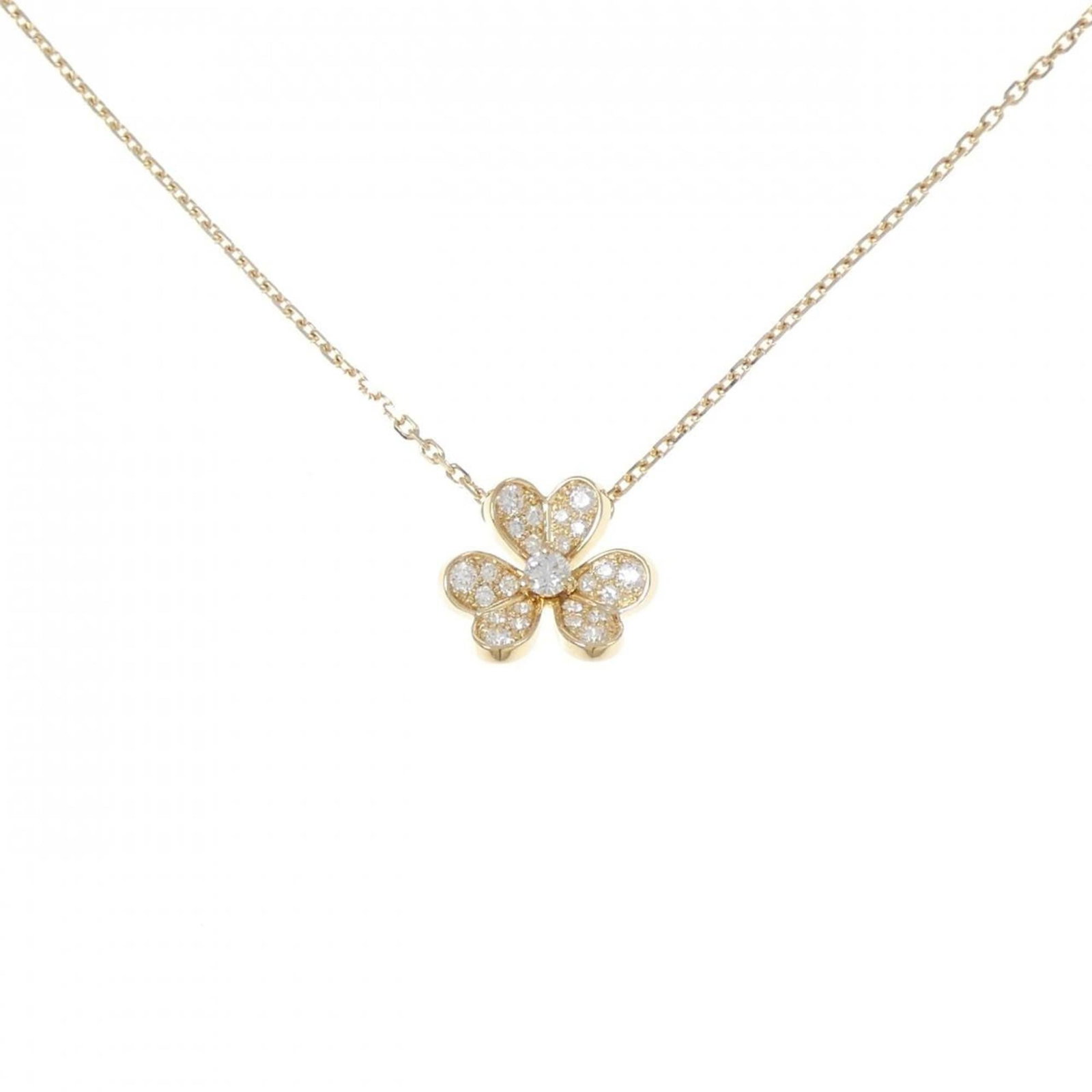 Necklace Van Cleef & Arpels Frivole Mini: Necklace Van Cleef & Arpels Frivole Mini Elevate your elegance with the iconic Van Cleef & Arpels Frivole Mini necklace, set in 18K yellow gold and adorned with a delicate diamond pendant. This timele