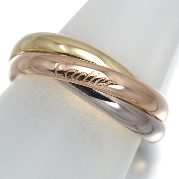 Cartier Trinity Ring in 18K 750 Yellow & White Rose Gold (Sm Eu53): Cartier Trinity Ring in 18K 750 Yellow & White Rose Gold (Sm Eu53) A stunning Cartier Trinity Ring in 18k multi-tone gold, expertly crafted with a blend of warm yellow and cool white rose gold hues. T
