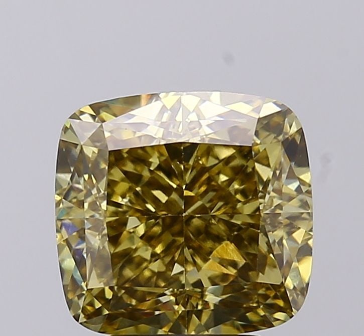 Modified IGI Cushion 4.04ct Fancy Intense Gray Yellow VVS2 Loose Lab Diamond: Modified IGI Cushion 4.04ct Fancy Intense Gray Yellow VVS2 Loose Lab Diamond Experience the unique beauty of this 4.04ct Fancy Intense Gray Yellow VVS2 loose lab diamond, certified by the Internationa