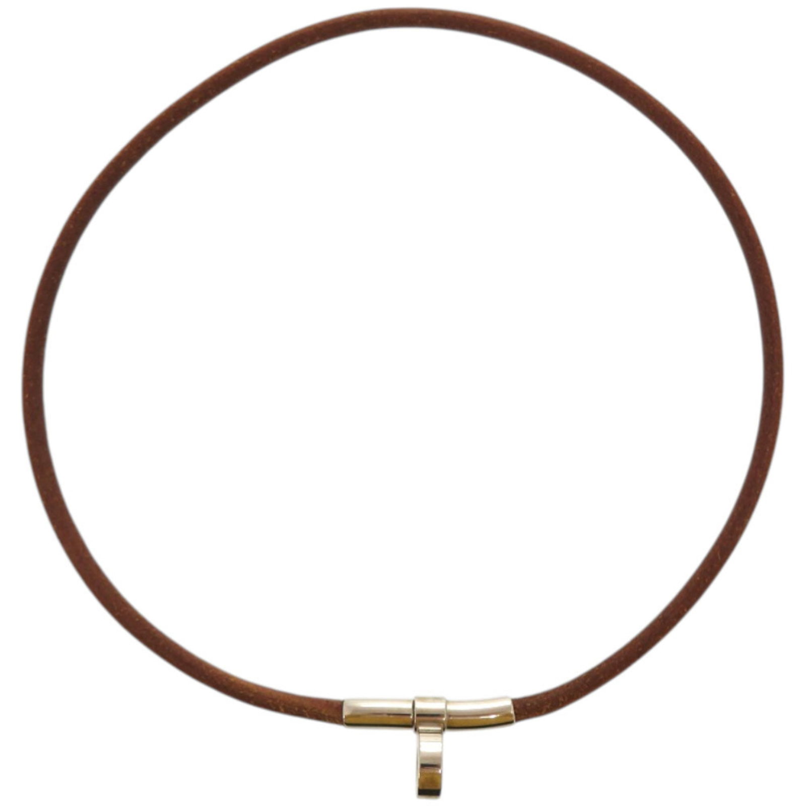 1796HERMES Excellent condition Herms Kite leather and metal brown choker: 1796HERMES Excellent condition Herms Kite leather and metal brown choker A vintage Hermes choker, exuding timeless elegance, boasts rich brown leather and intricate metal details in silver. In excelle