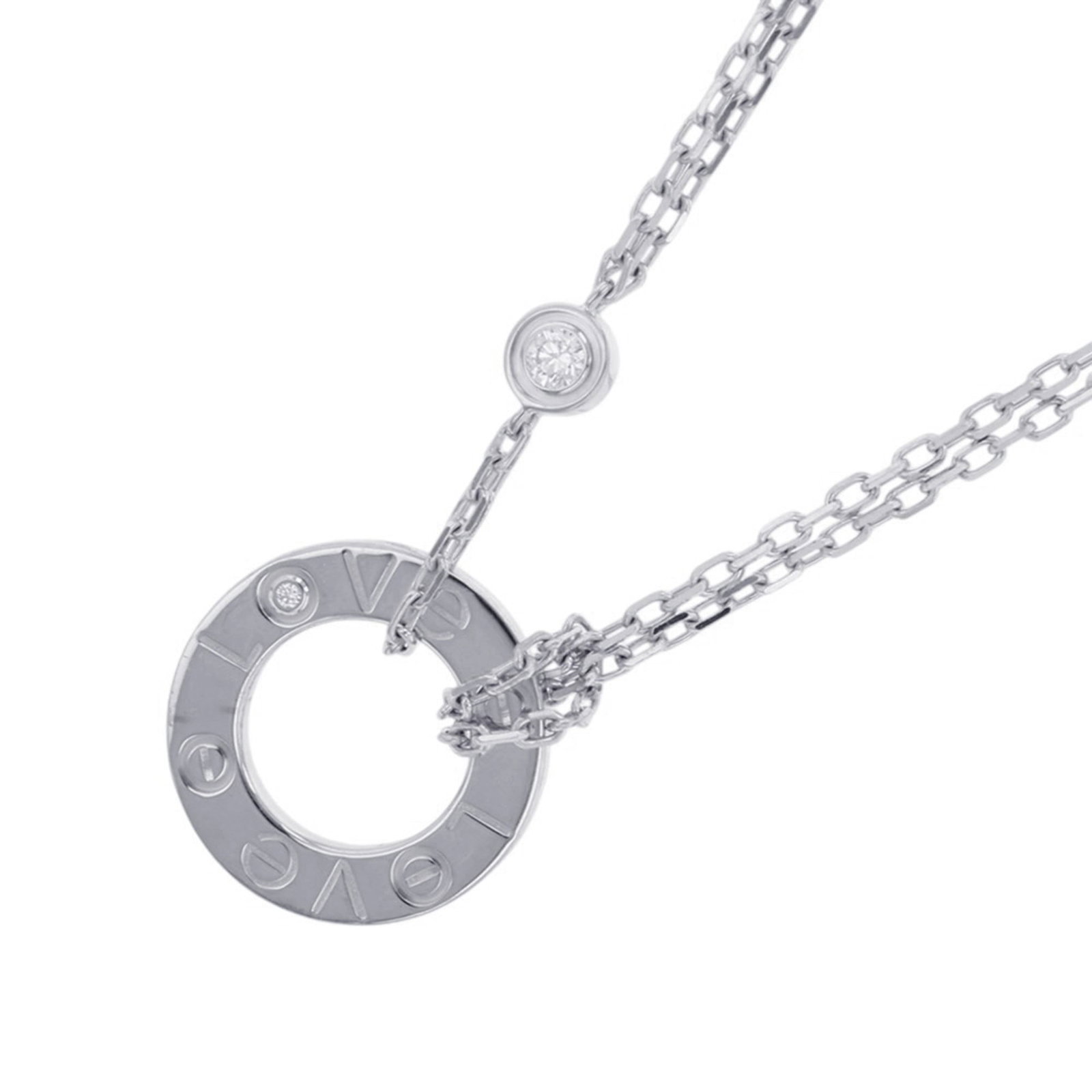 Cartier LOVE Necklace, Circle Diamond, 2P, 0.03ct Total, 18KWG White Gold, B7219400. Pendant,: Cartier LOVE Necklace, Circle Diamond, 2P, 0.03ct Total, 18KWG White Gold, B7219400. Pendant, Collection Experience the timeless elegance of Cartier with this stunning LOVE Necklace, boasting a 0.03ct