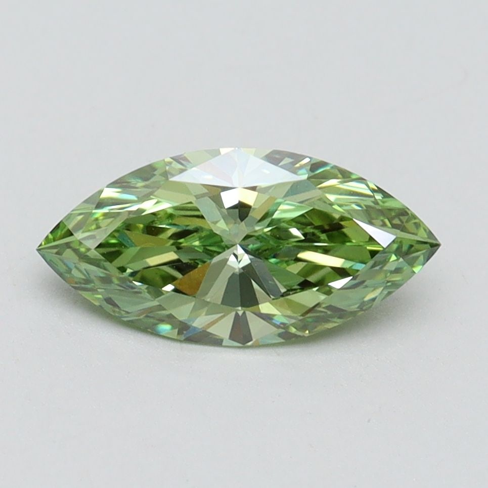 IGI Marquise 1.03ct Fancy Vivid Green VVS2 Loose Lab Diamond: IGI Marquise 1.03ct Fancy Vivid Green VVS2 Loose Lab Diamond Experience the rare beauty of a Fancy Vivid Green lab-grown diamond, boasting exceptional clarity (VVS2) and polish (EX), with a mesmerizin