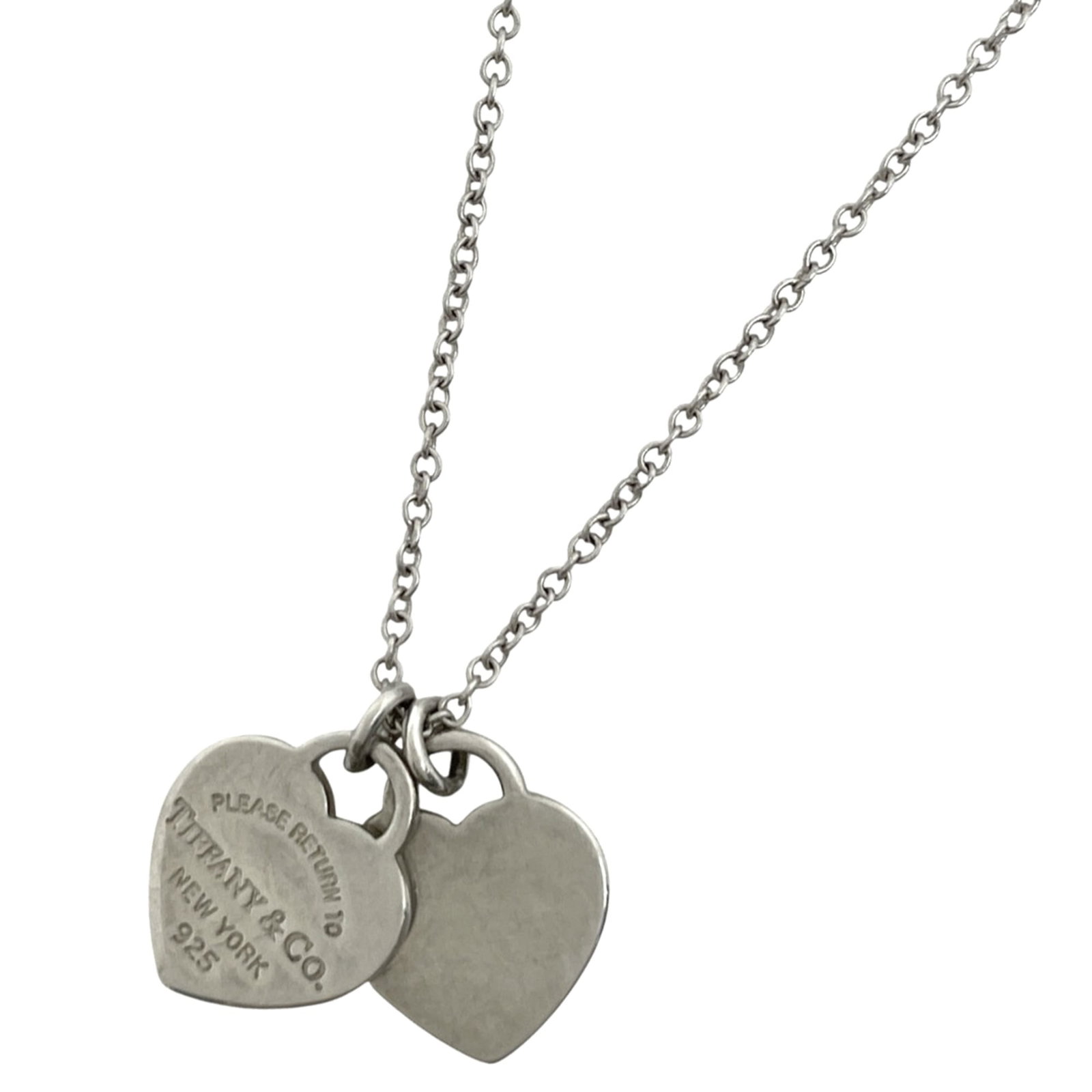 Tiffany & Co. Double Heart Necklace in 925 Sterling Silver for Women: Tiffany & Co. Double Heart Necklace in 925 Sterling Silver for Women Elevate your style with the iconic Tiffany & Co. Double Heart Necklace, crafted from 925 sterling silver and featuring a timeless d