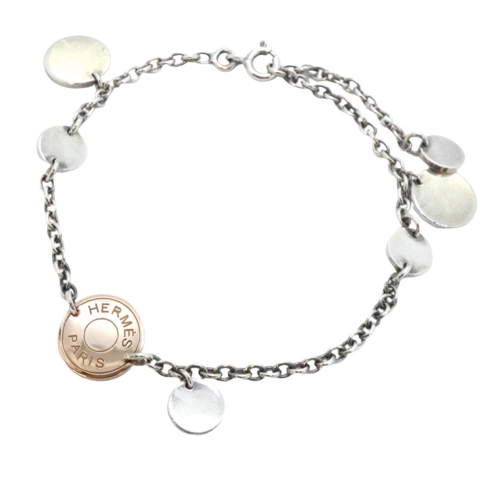 Silver 925 - Hermes Charm Bracelet Pink Gold (18K): Silver 925 - Hermes Charm Bracelet Pink Gold (18K) A stunning piece of luxury jewelry, this 18K pink gold Hermes charm bracelet boasts a sleek and sophisticated design, adorned with intricate details