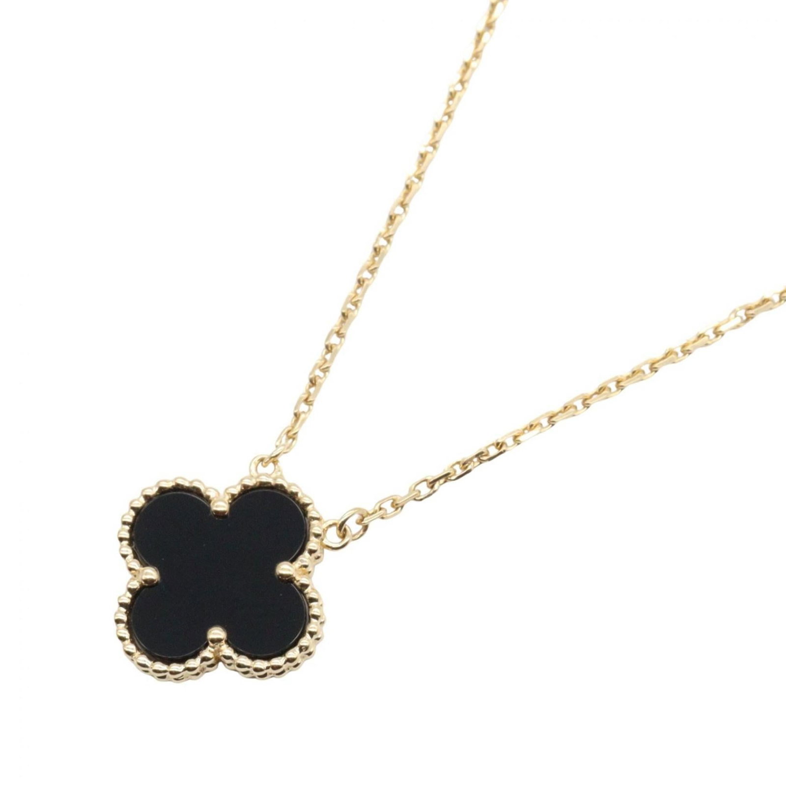 Van Cleef & Arpels Vintage Alhambra Onyx Necklace in 18k Yellow Gold for Women: Van Cleef & Arpels Vintage Alhambra Onyx Necklace in 18k Yellow Gold for Women Elegant and sophisticated, the Van Cleef & Arpels Alhambra Onyx Necklace in 18k yellow gold is a timeless treasure for an