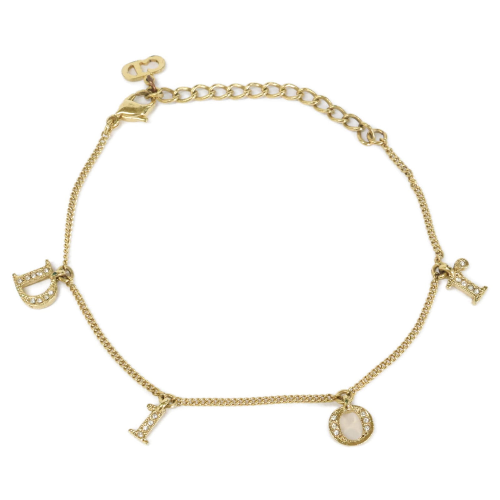 Christian Dior Charm Metal Bracelet: Christian Dior Charm Metal Bracelet Add a touch of luxury to your everyday with the Christian Dior Charm Metal Bracelet, featuring delicate gold metalwork and sparkling rhinestones that catch the ligh