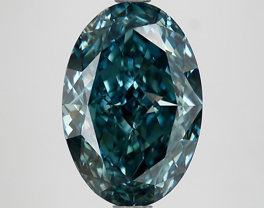 IGI Oval 4.07ct Fancy Vivid Greenish Blue VVS2 Loose Lab Diamond: IGI Oval 4.07ct Fancy Vivid Greenish Blue VVS2 Loose Lab Diamond Experience the breathtaking beauty of a lab-grown diamond, certified by the International Gemological Institute (IGI) as a Fancy Vivid