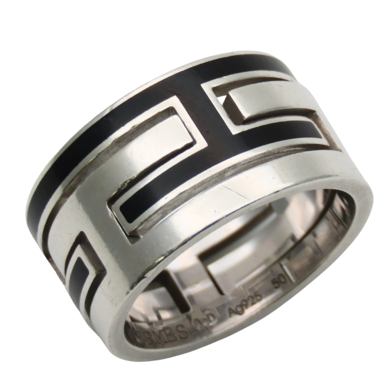 Hermes Silver 925 Band Ring: Hermes Silver 925 Band Ring A sleek and sophisticated silver band ring from the iconic French fashion house Hermes, crafted from high-quality 925 sterling silver. With its understated elegance and cla