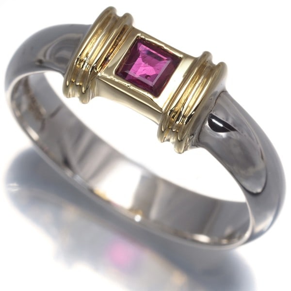 Yg Tiffany&Co. Ring Ruby Bicolor Square Us5.25-5.5 Silver 925/ 18K: Yg Tiffany&Co. Ring Ruby Bicolor Square Us5.25-5.5 Silver 925/ 18K A stunning Tiffany & Co. ring showcases a vibrant ruby bicolor design set against a sterling silver backdrop, crafted with 18K purity