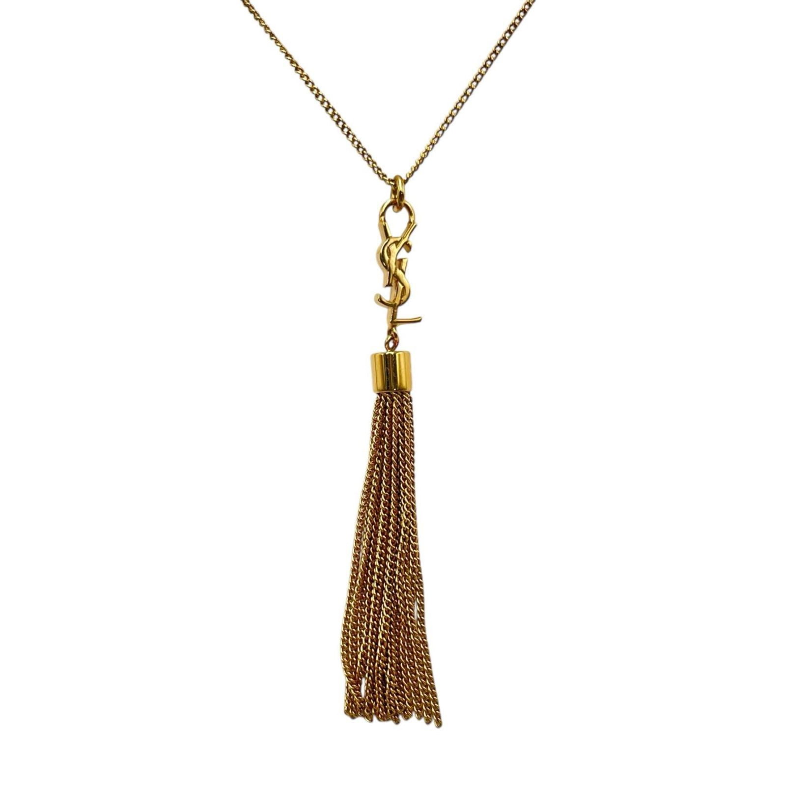 Yves Saint Laurent YSL logo tassel metal necklace for women: Yves Saint Laurent YSL logo tassel metal necklace for women Elevate your everyday style with the iconic Yves Saint Laurent logo tassel metal necklace, featuring a sleek gold finish and signature tasse