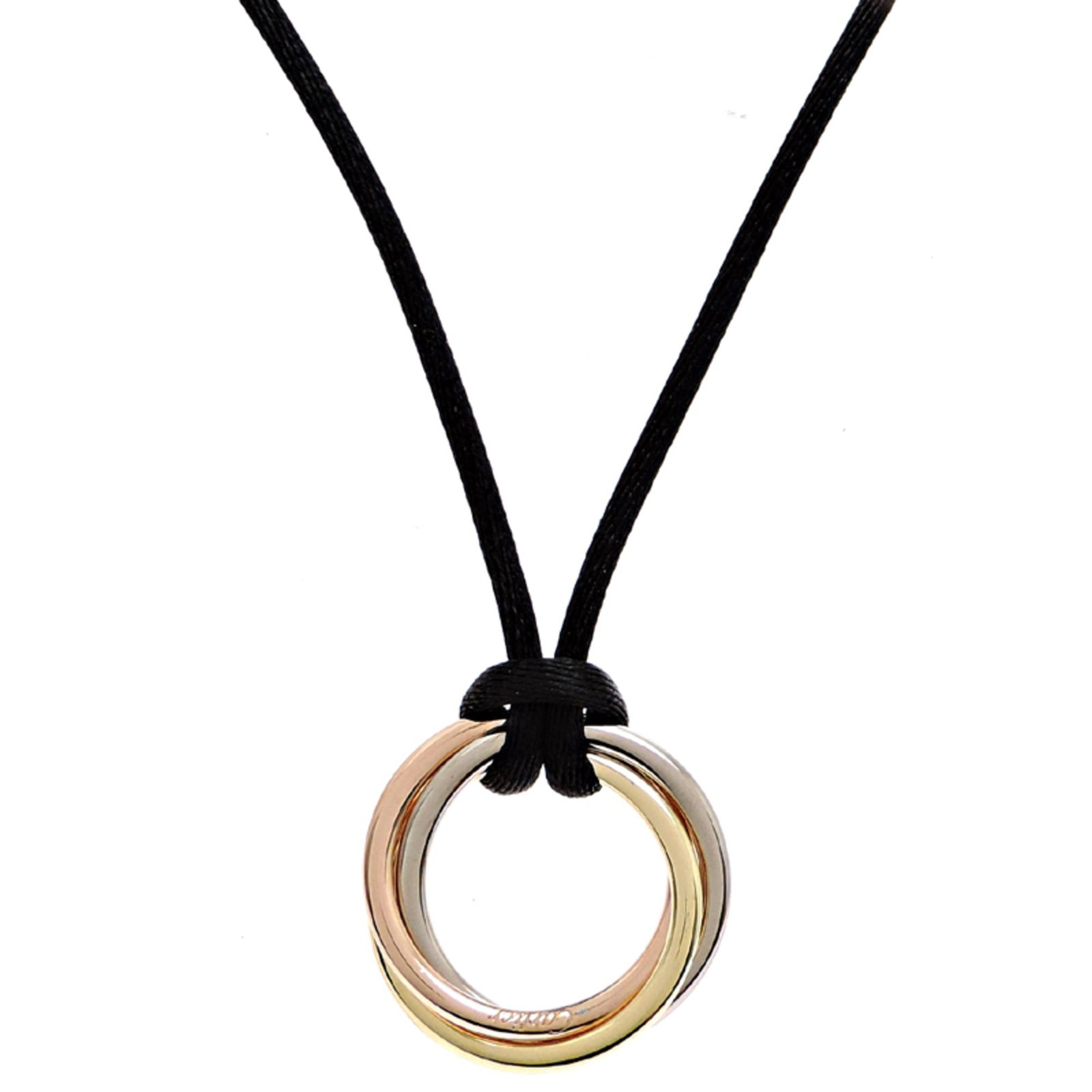 Gold Cartier Trinity Medium Cord Necklace for Men and Women in 750 Pink: Gold Cartier Trinity Medium Cord Necklace for Men and Women in 750 Pink Elevate your style with the iconic Cartier Trinity Medium Cord Necklace, available in 18K pink gold and boasting a sleek, modern