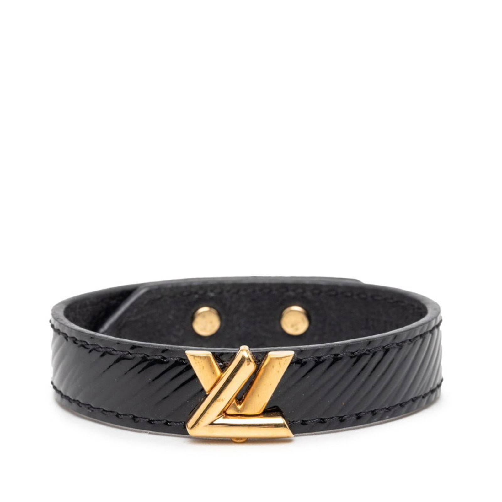 Louis Vuitton Leather Charm Bracelet: Louis Vuitton Leather Charm Bracelet A sleek and sophisticated accessory, this Louis Vuitton leather charm bracelet boasts the iconic brand's signature style with its black leather strap and gold acce