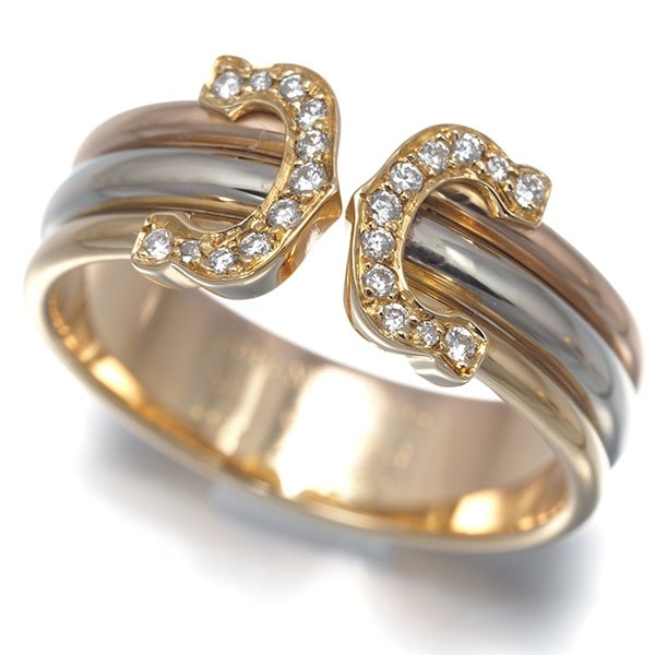 Rg Cartier Ring Diamond 2C Double C C2 3Color Sm Eu55 18K Yg/ Wg/: Rg Cartier Ring Diamond 2C Double C C2 3Color Sm Eu55 18K Yg/ Wg/ Experience the timeless elegance of Cartier's Double C de Cartier ring, boasting a stunning 3-color multi-tone gold setting that adds