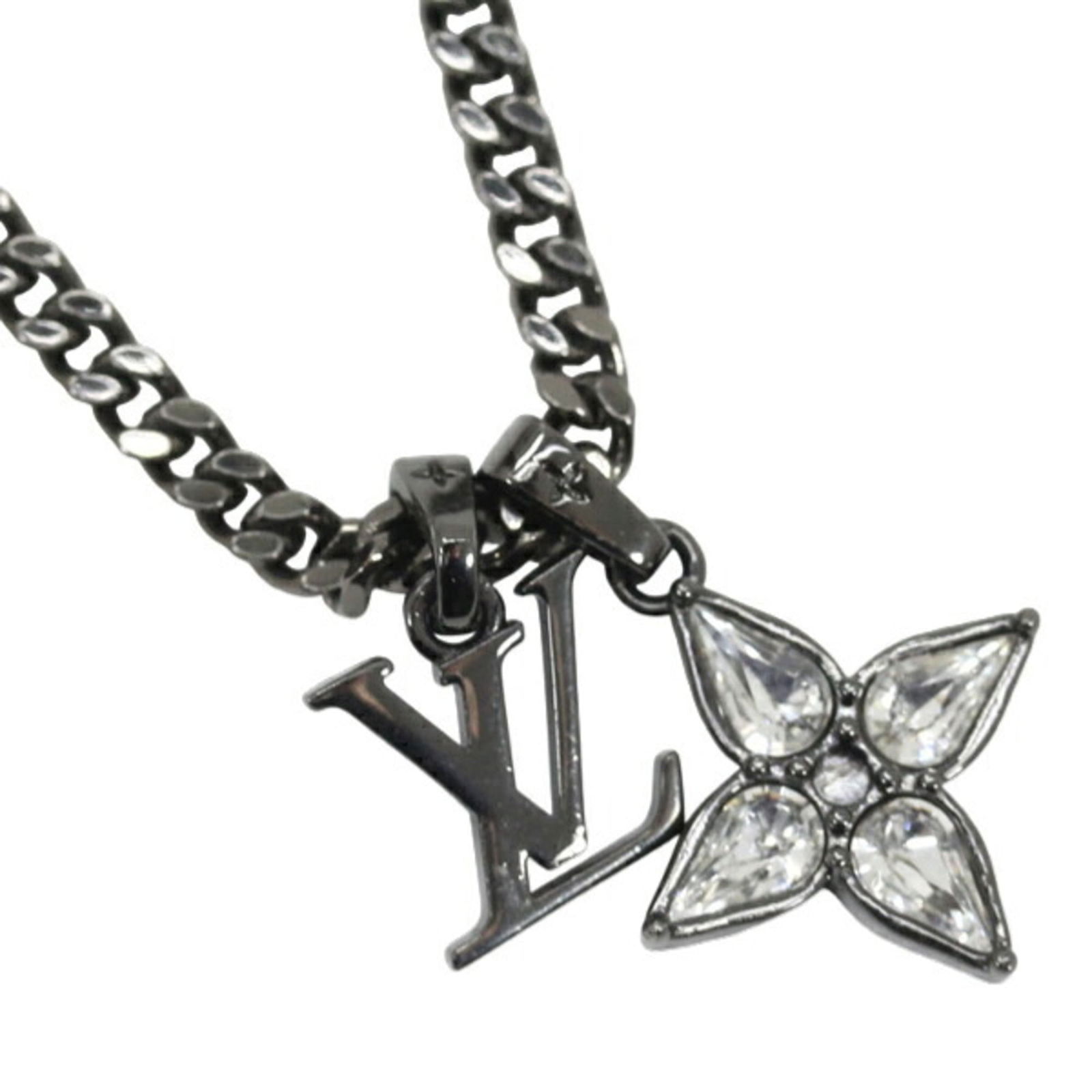 Louis Vuitton Men's Black LV Flower Necklace with Top Chain (M00680, KM3224): Louis Vuitton Men's Black LV Flower Necklace with Top Chain (M00680, KM3224) Elevate your style with the iconic Louis Vuitton Men's Black LV Flower Necklace, boasting sleek black top chain and a strik
