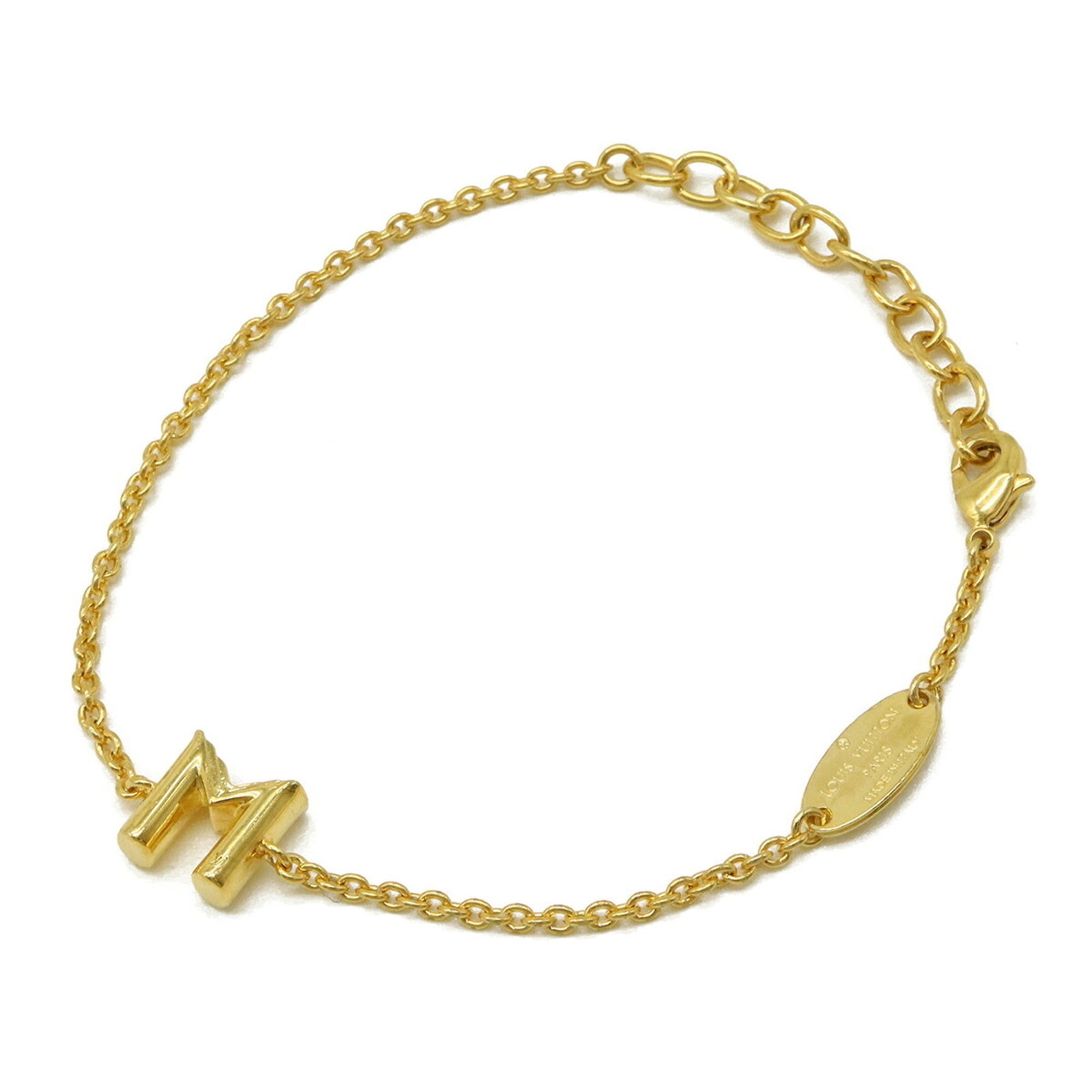 Bracelet Louis Vuitton Charm: Bracelet Louis Vuitton Charm Add a touch of luxury to your style with this pre-loved Louis Vuitton charm bracelet, featuring a beautiful gold finish and 19cm length. With its signature LV monogram pat