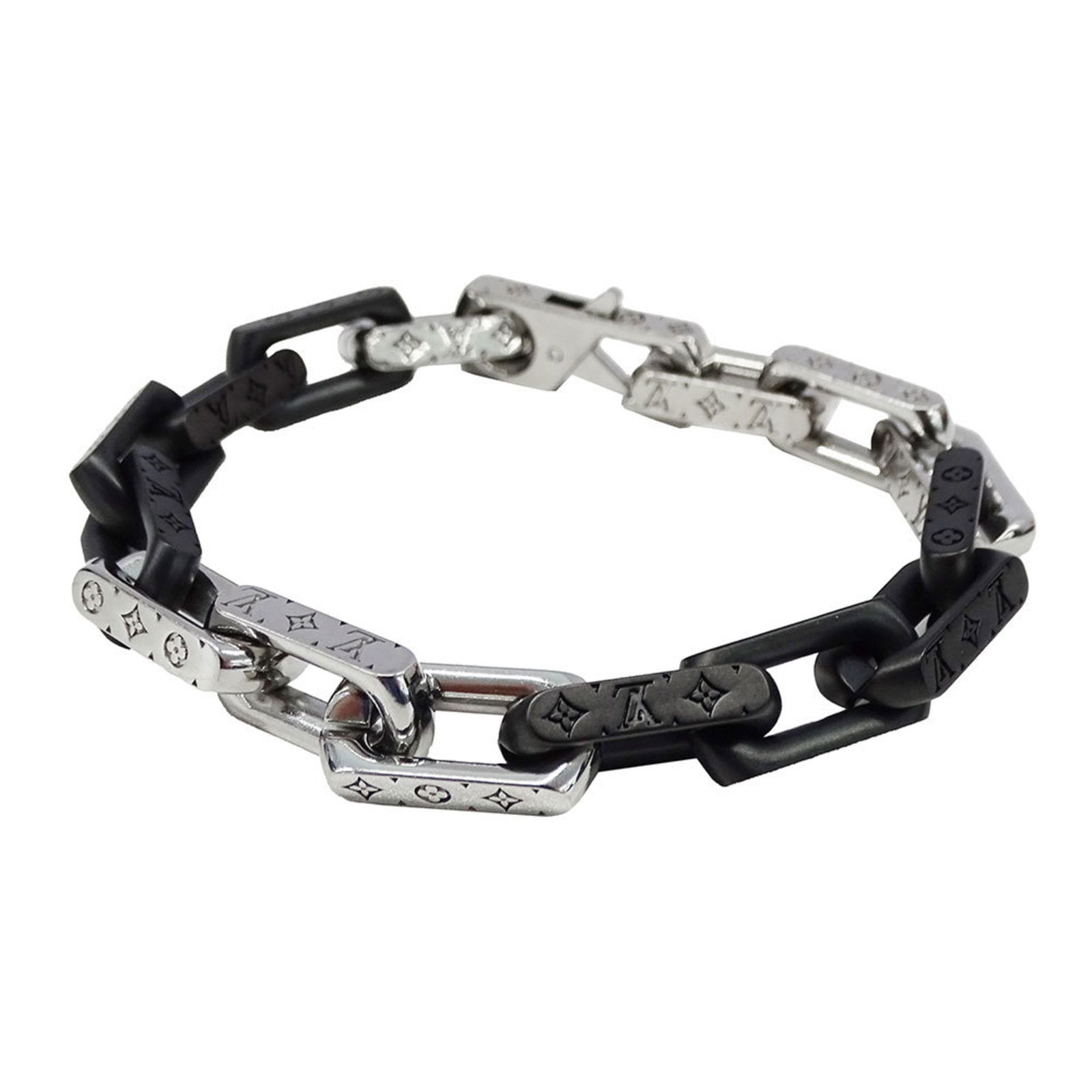Louis Vuitton Charm Metal Bracelet: Louis Vuitton Charm Metal Bracelet A sleek and sophisticated accessory for the modern man, this Louis Vuitton charm metal bracelet boasts a timeless design with a subtle black finish and elegant silve