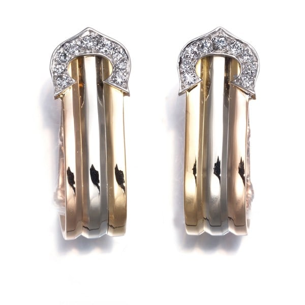 Rg Cartier Earrings Diamond 2C Double C C2 3Color 18K Yg/ Wg/ (1 of 5)