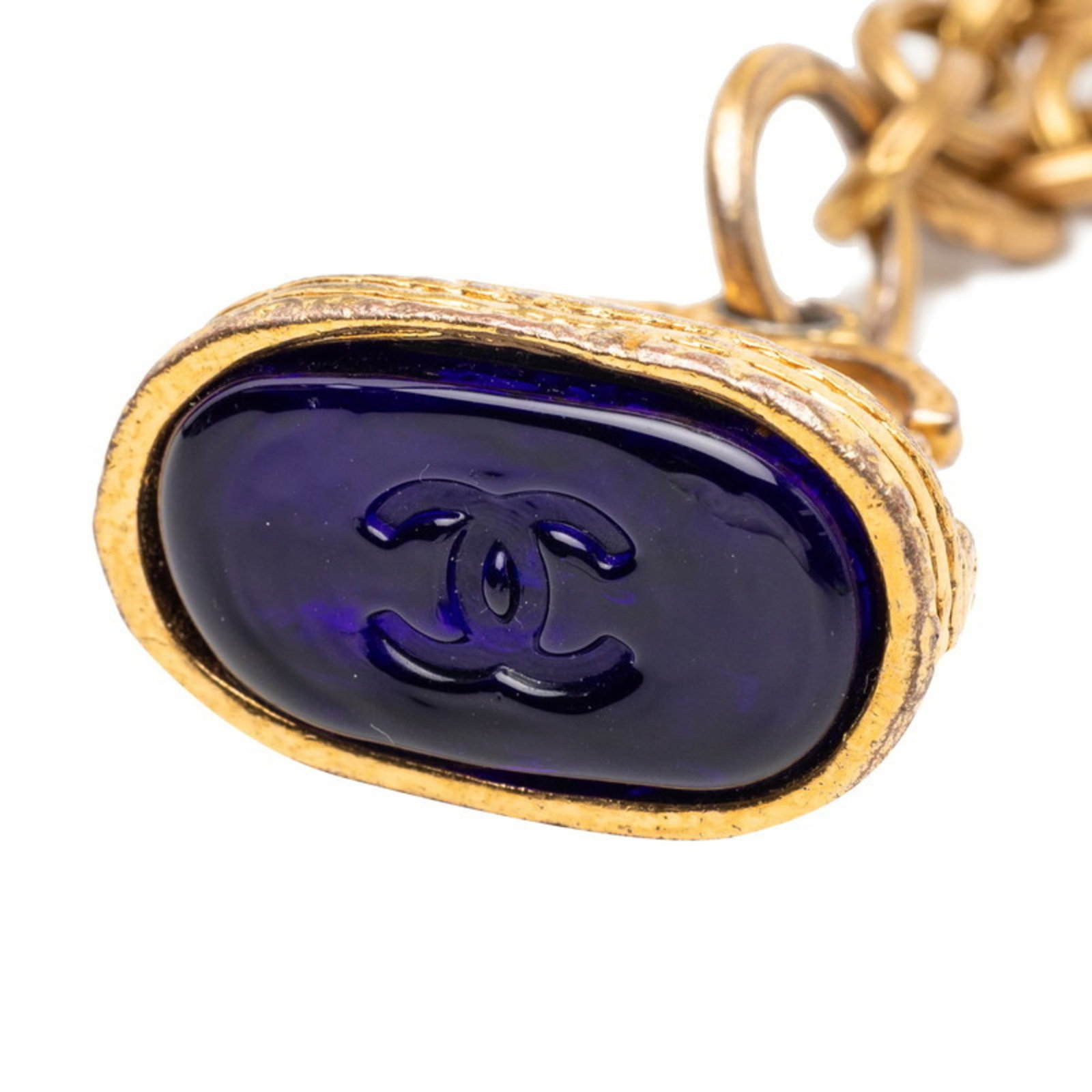 Chanel Coco Mark Gripoa Color Stone Necklace in Gold & Purple/ Blue Plated: Chanel Coco Mark Gripoa Color Stone Necklace in Gold & Purple/ Blue Plated Elevate your style with the iconic Chanel Coco Mark Gripoa Color Stone Necklace, boasting a striking gold and purple-blue pla