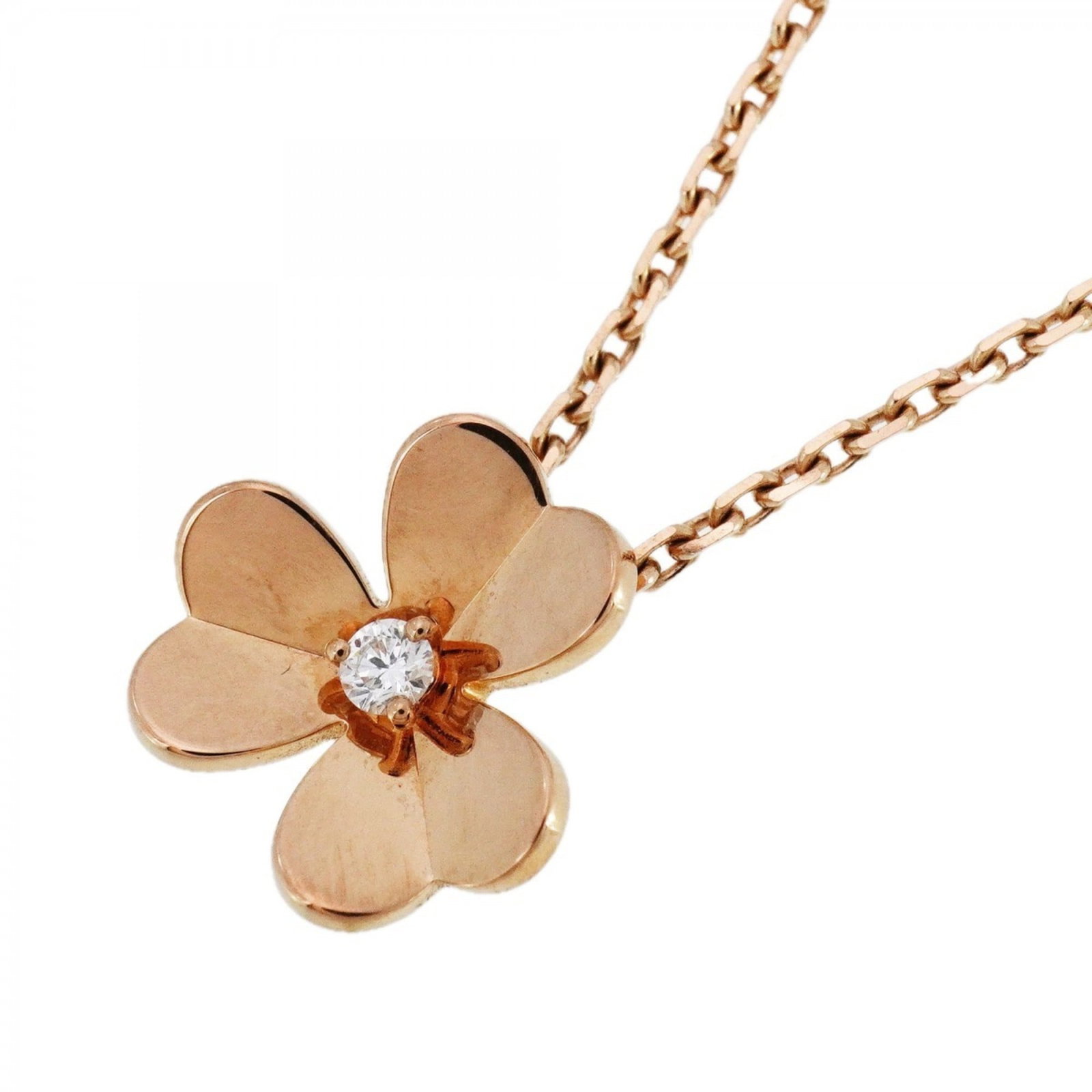 Women's Van Cleef & Arpels Frivole Small Necklace 1PD 18KPG Pink Gold Diamond: Women's Van Cleef & Arpels Frivole Small Necklace 1PD 18KPG Pink Gold Diamond A stunning Van Cleef & Arpels Frivole necklace, set with a beautiful diamond and crafted in 18K pink gold, adds a touch of