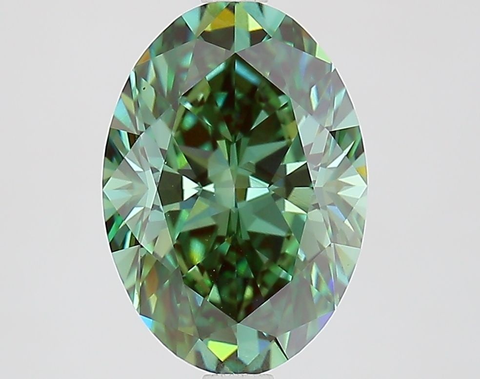 IGI Oval 3.09ct Fancy Vivid Green VVS2 Loose Lab Diamond: IGI Oval 3.09ct Fancy Vivid Green VVS2 Loose Lab Diamond A true gem for the discerning collector, this 3.09ct Fancy Vivid Green lab-grown diamond boasts exceptional clarity (VVS2) and polish (EX),