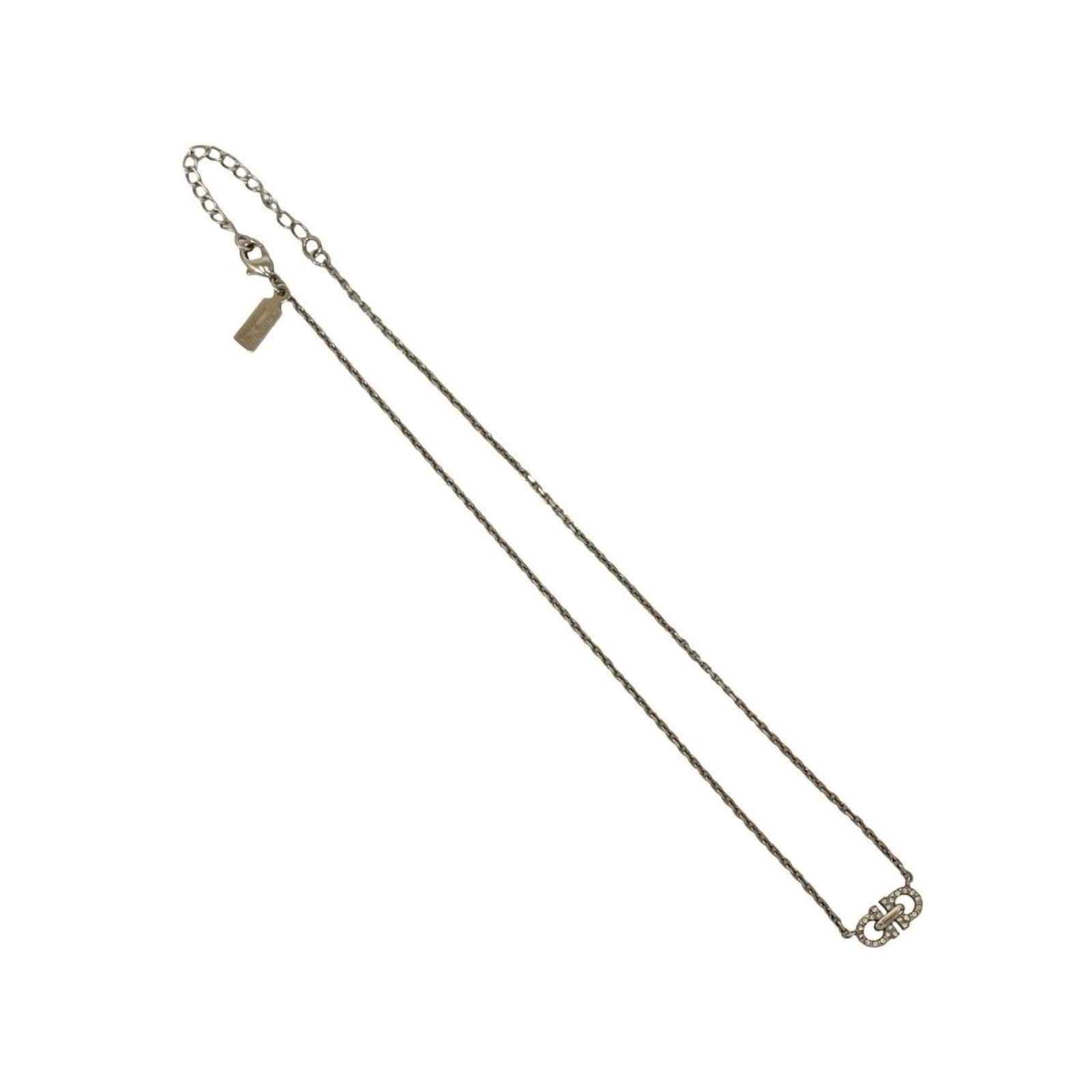 Salvatore Ferragamo Gancini Motif Silver Plated Rhinestone Necklace #05218: Salvatore Ferragamo Gancini Motif Silver Plated Rhinestone Necklace #05218 Elevate your evening look with the iconic Gancini Motif Silver Plated Rhinestone Necklace from Salvatore Ferragamo. This stun