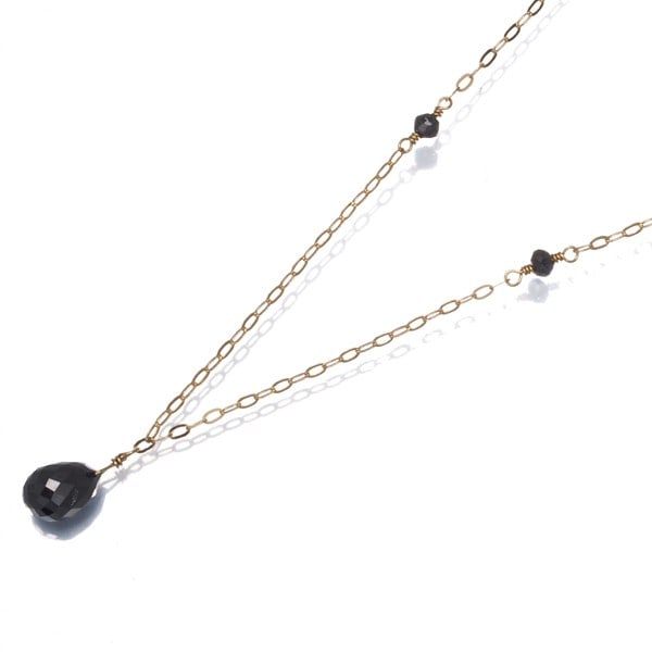 Blackdiamond Briolette Cut 18k Yellow Gold Station Necklace: Blackdiamond Briolette Cut 18k Yellow Gold Station Necklace Elevate your elegance with the Blackdiamond Briolette Cut 18k Yellow Gold Station Necklace, showcasing a stunning natural black diamond at i