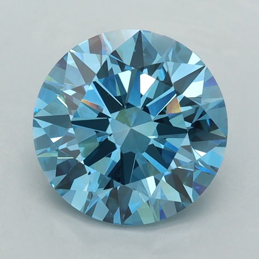IGI Round 2.49ct Fancy Vivid Blue VVS2 Ideal Loose Lab Diamond: IGI Round 2.49ct Fancy Vivid Blue VVS2 Ideal Loose Lab Diamond A truly unique and stunning addition to any collection, this 2.49ct Fancy Vivid Blue lab diamond boasts exceptional clarity (VVS2) and