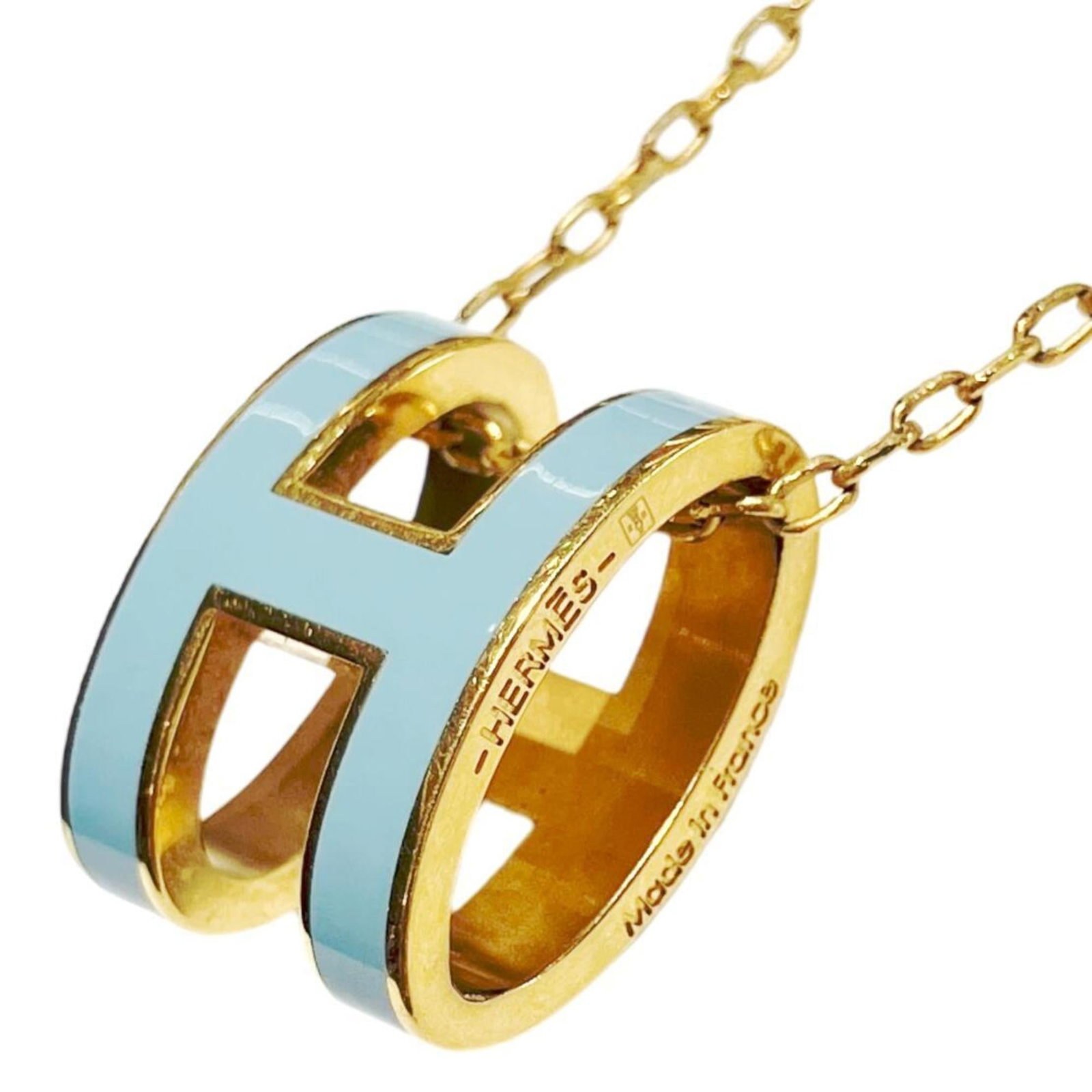 Hermes Pop Ash Necklace - Women's, Blue, H, Metal: Hermes Pop Ash Necklace - Women's, Blue, H, Metal Elevate your style with the iconic Hermes Pop Ash Necklace, boasting a stunning blue hue and sleek gold-toned metalwork. This timeless piece boasts a