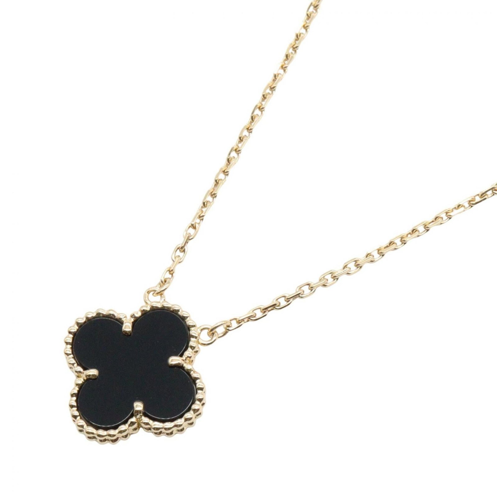 Van Cleef & Arpels Vintage Alhambra Onyx Necklace in 18k Yellow Gold for Women: Van Cleef & Arpels Vintage Alhambra Onyx Necklace in 18k Yellow Gold for Women Experience timeless elegance with the Van Cleef & Arpels Alhambra Onyx Necklace, featuring 18k yellow gold and a stunning