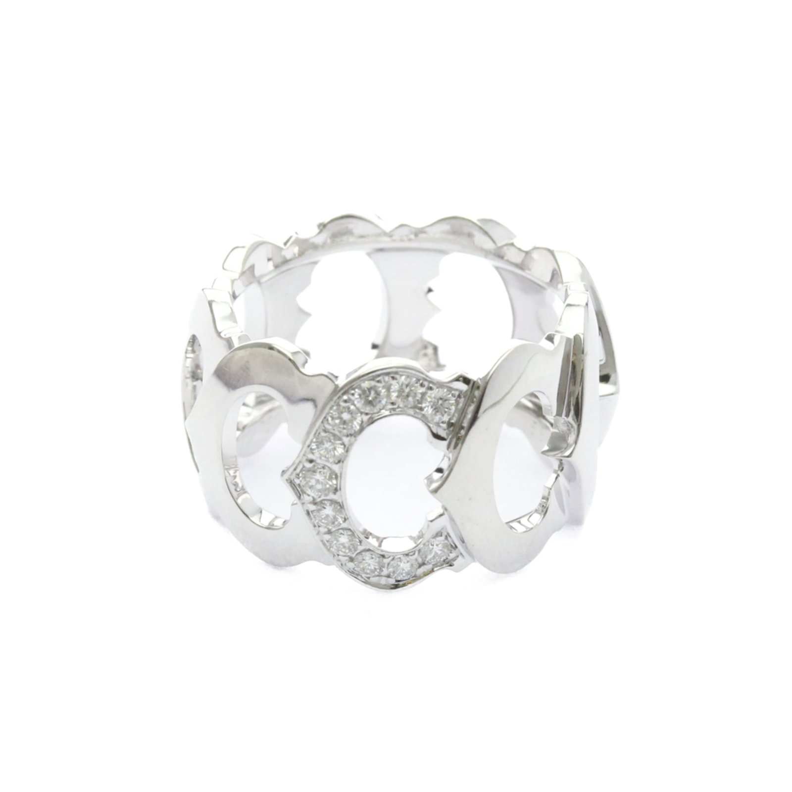 Cartier 18k White Gold Band Ring: Cartier 18k White Gold Band Ring A stunning Cartier band ring in 18k white gold, adorned with a diamond accent that adds a touch of sophistication to any outfit. With its sleek design and premium mate