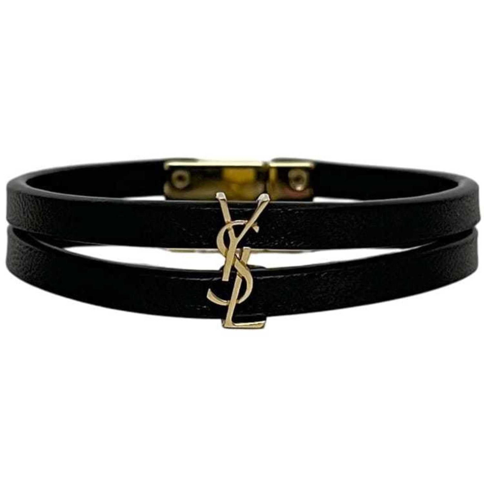 Saint Laurent Charm Leather Bracelet: Saint Laurent Charm Leather Bracelet A sleek and sophisticated Saint Laurent charm leather bracelet, perfect for adding a touch of luxury to any outfit. Made from high-quality black leather, this vers