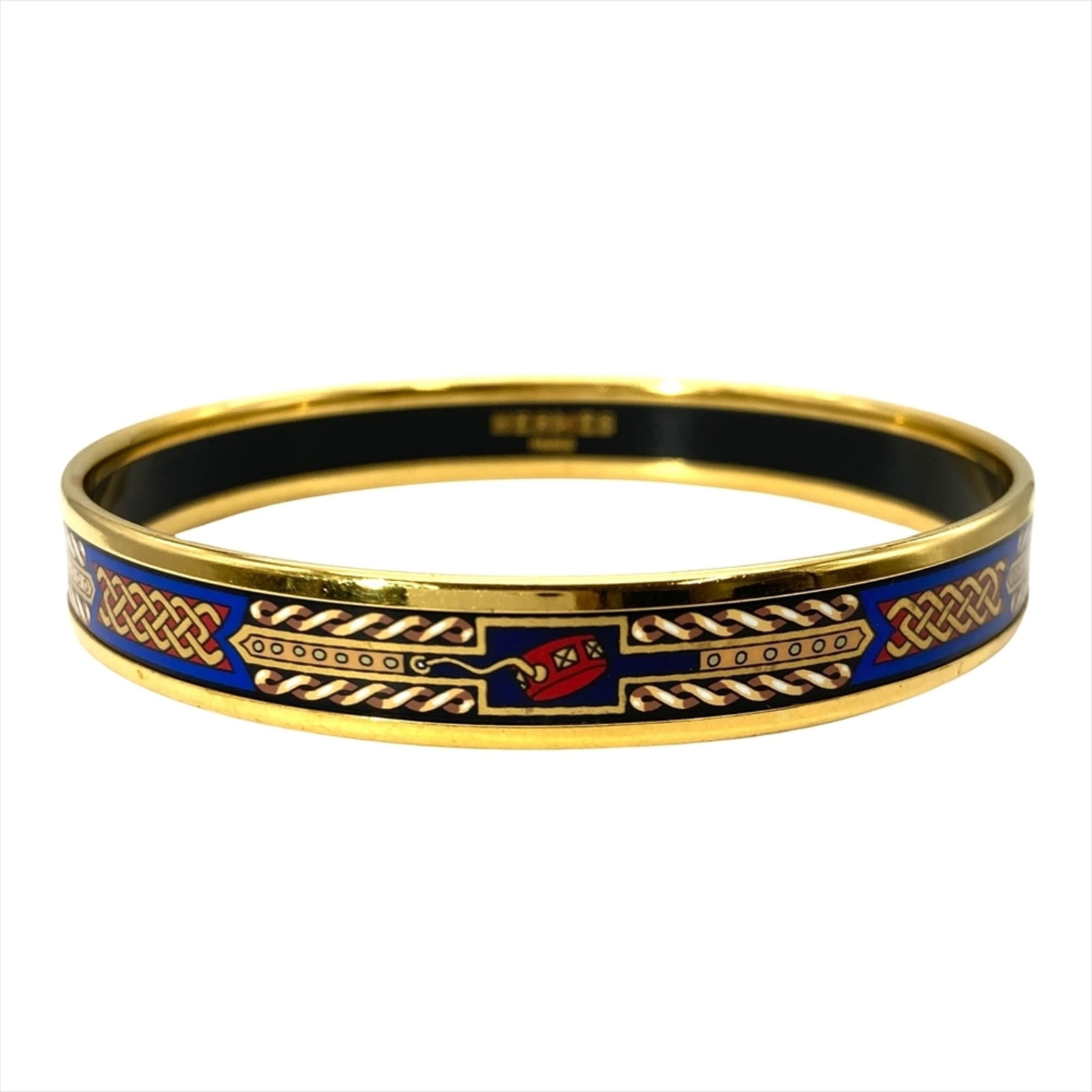 Hermes Bangle with Enamel: Hermes Bangle with Enamel A stunning Hermes bangle in vibrant blue enamel, adding a pop of color to any outfit. With its sleek 19cm length and durable enamel material, this timeless piece is perfect f