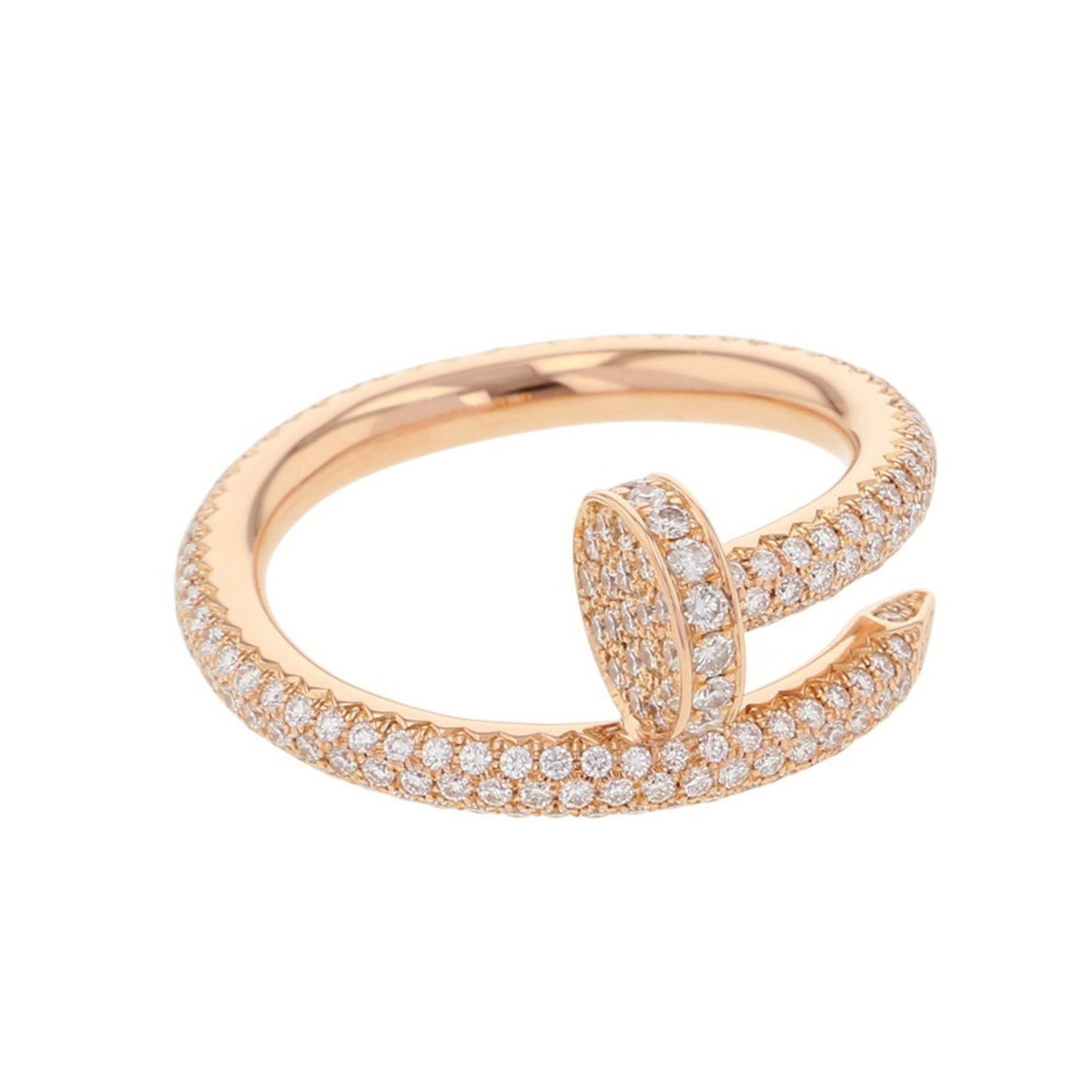 Pink Gold 18k Cartier Band Ring: Pink Gold 18k Cartier Band Ring Elevate your style with this stunning pink gold 18k Cartier band ring, boasting a beautiful diamond stone weighing 0.85 carats. With its sleek design and premium materi