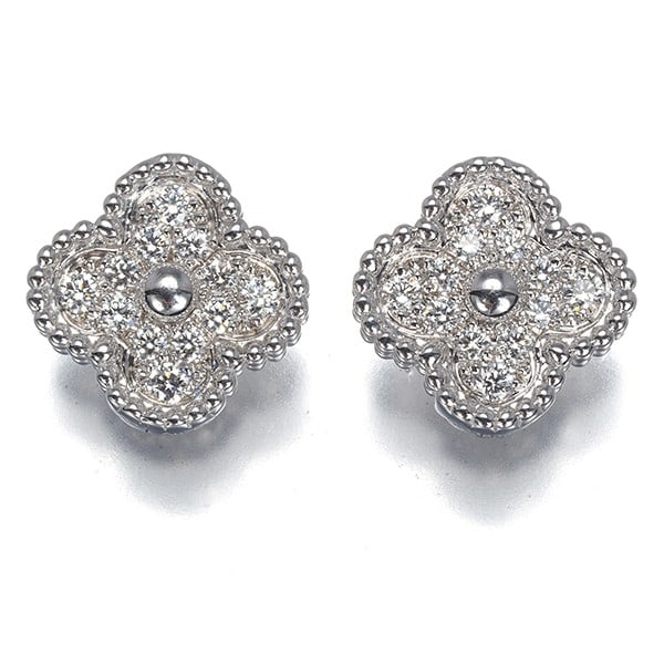 Gold Van Cleef & Arpels Earrings Diamond Sweet Alhambra 18K 750 White: Gold Van Cleef & Arpels Earrings Diamond Sweet Alhambra 18K 750 White Elevate your elegance with the iconic Van Cleef & Arpels Sweet Alhambra earrings, set in 18k white gold and adorned with a natural