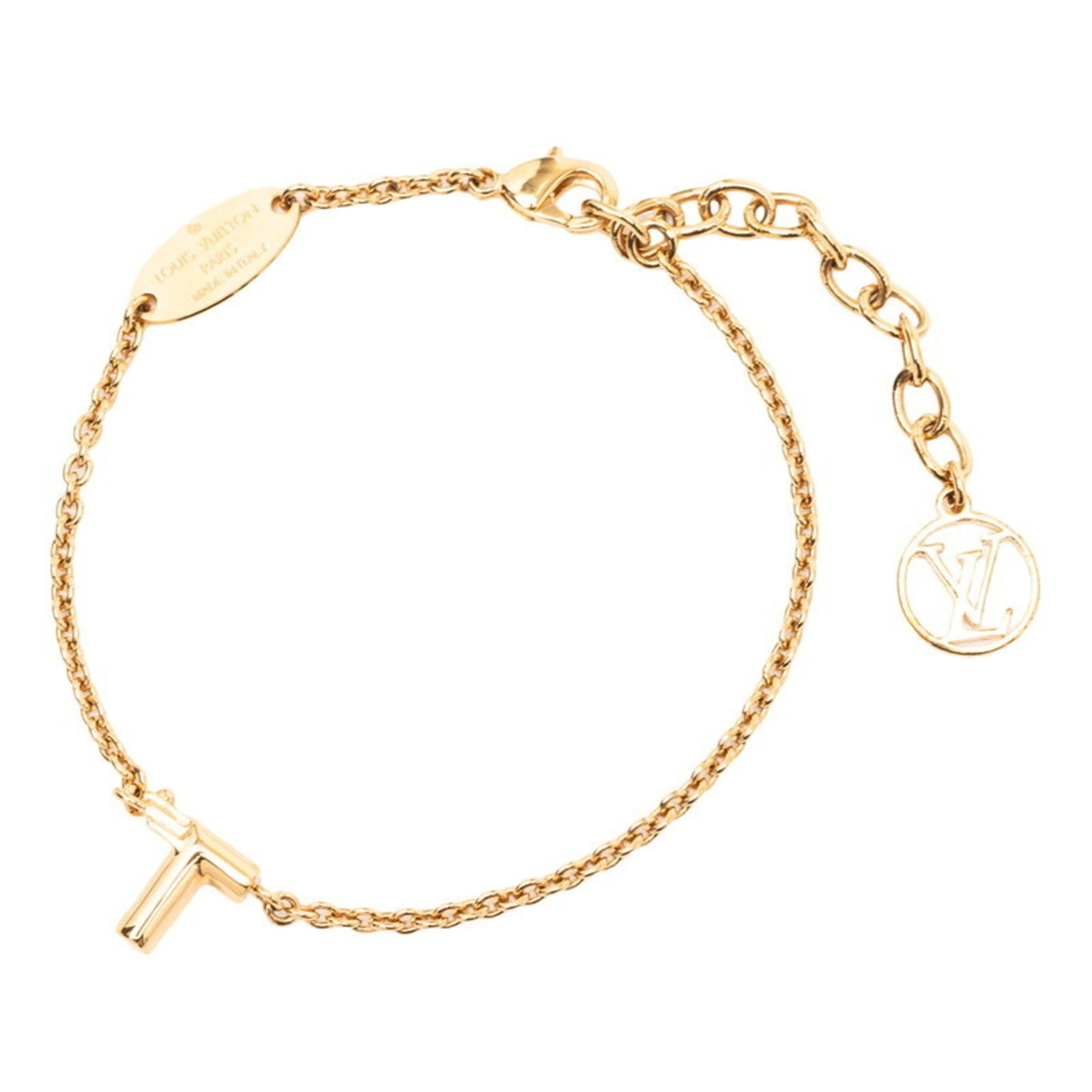 Bracelet Louis Vuitton Charm: Bracelet Louis Vuitton Charm Add a touch of luxury to your style with this authentic Louis Vuitton charm bracelet, featuring a gold finish and delicate 2mm width. With its 18cm length and total length