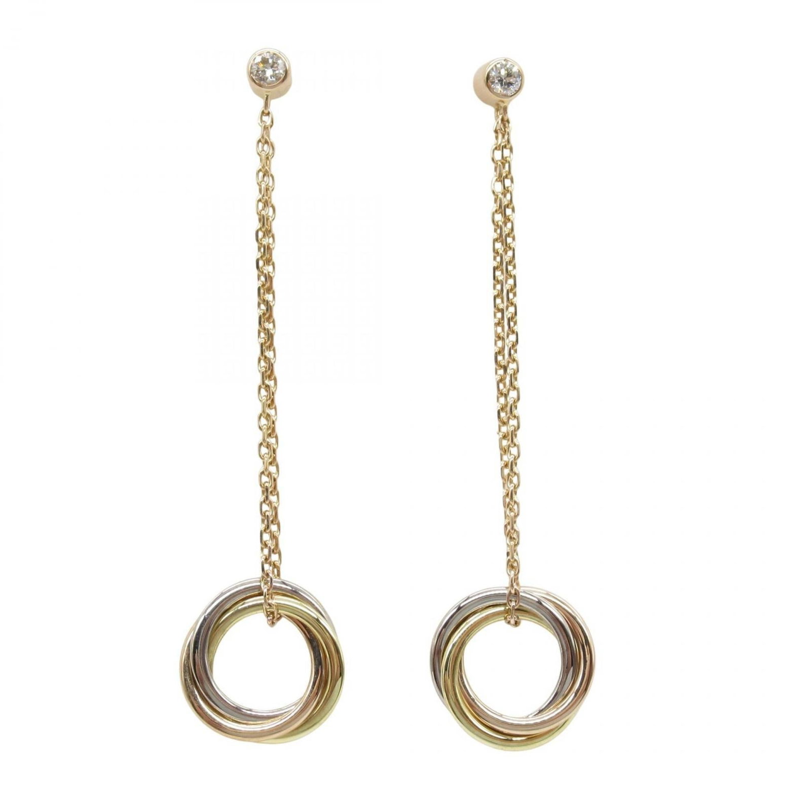 Cartier Drop Earrings in 18k Pink, White & Yellow Gold: Cartier Drop Earrings in 18k Pink, White & Yellow Gold Elevate your style with these stunning Cartier drop earrings, crafted from 18k pink, white & yellow gold for a luxurious touch. With their sleek